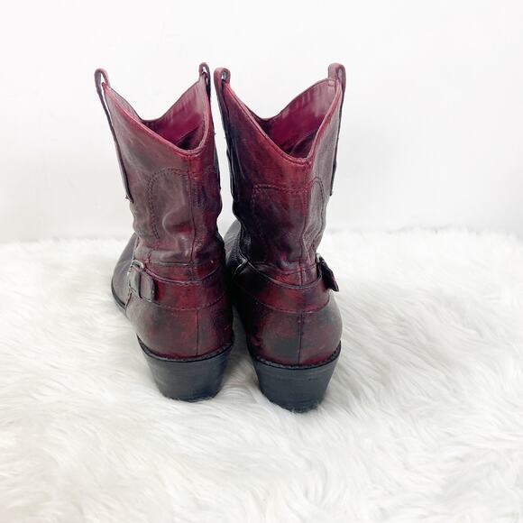Franco Sarto 8 M Womens Red Leather Waco Short Cowgirl Boots - Picture 3 of 9
